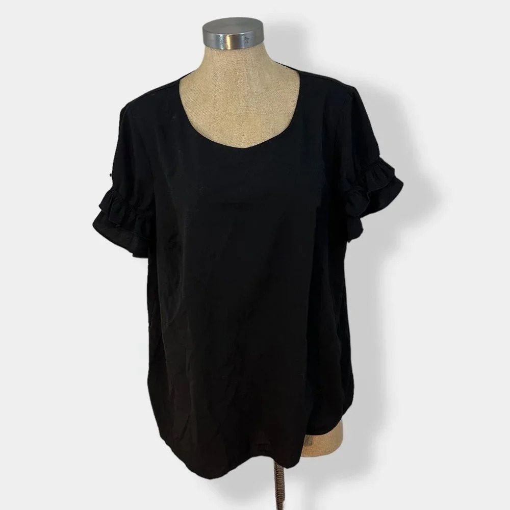 Lane Bryant‎ Black Ruffle Sleeve Blouse 14